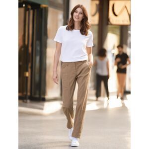 Theory (US 8) Abrahia Stretch Linen Blend Trousers Khaki